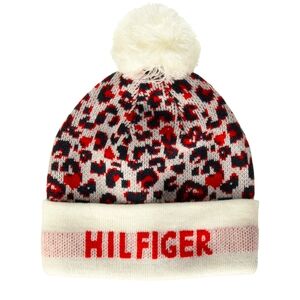 TOMMY HILFIGER Girls Leopard Print Cuffed Beanie Hat With Pom Pom